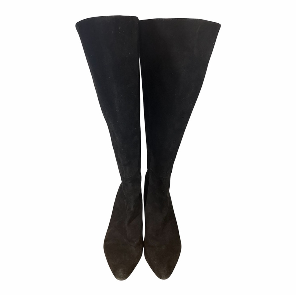 Coach FAYTH Suede Boots Black Kitten Heel Tall Gold Zipper Size 9.5 B (16´´H) - Picture 4 of 7